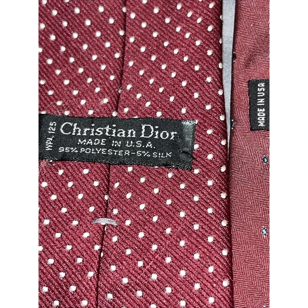 VTG Christian Dior Necktie Mens Navy Blue Burgundy Woven Silk Blend Ties Qty 3 - Picture 8 of 8
